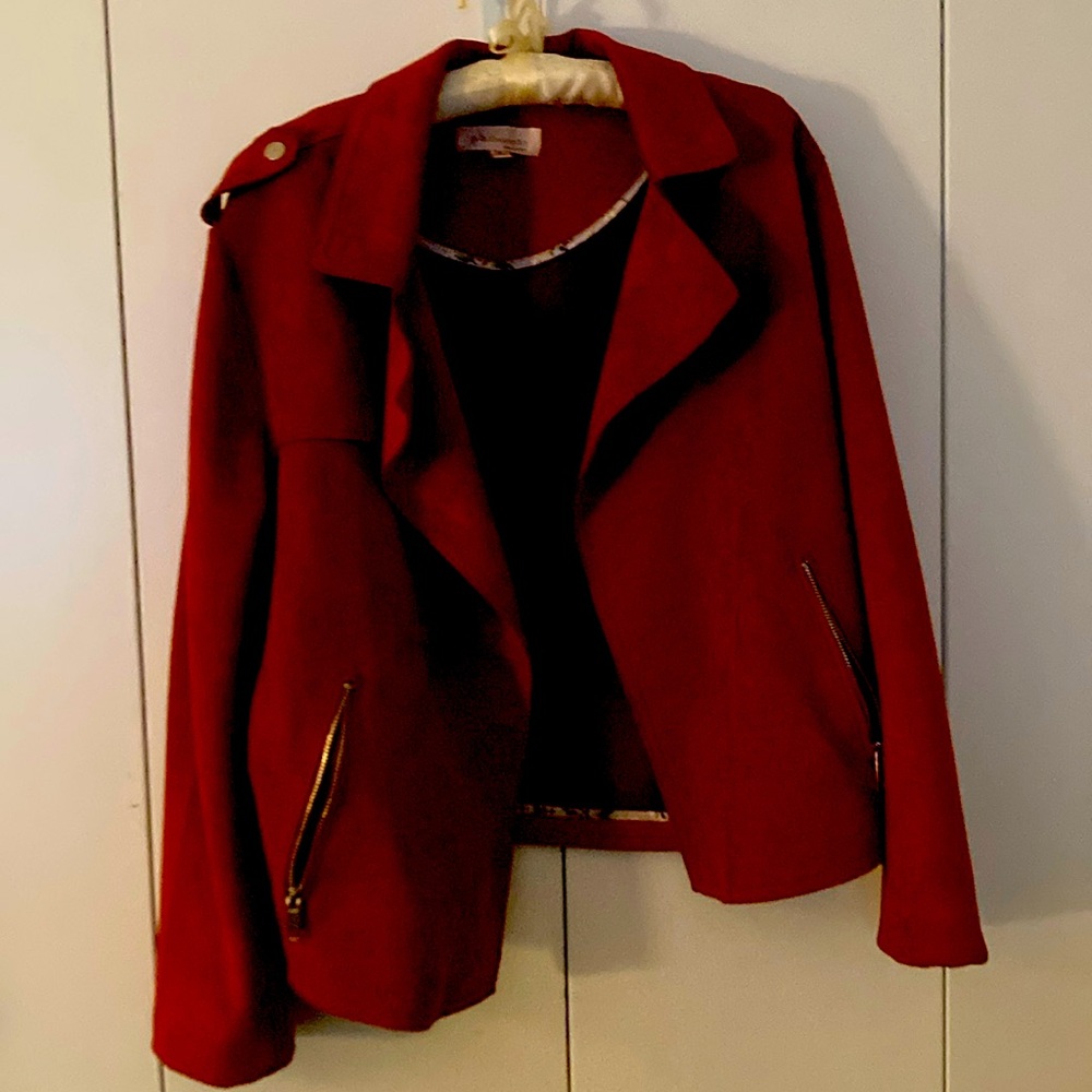 Philosophy Rust color faux Leather Jacket Cropped Style. Long sleeve open front